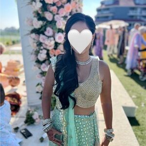 Blouse only- gold blouse with white stonework